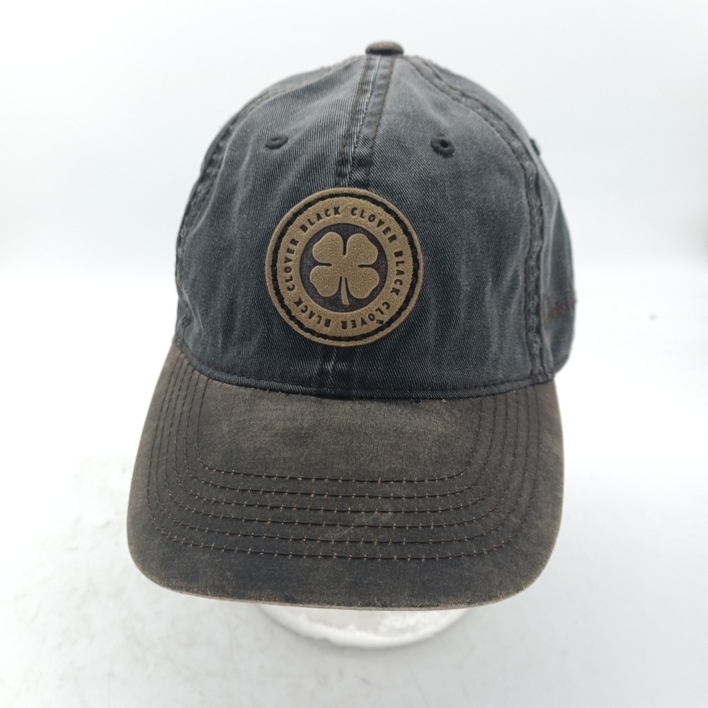 Black Clover Seal Your Luck 2 Leather Patch Brim Black Adjustable Hat #13